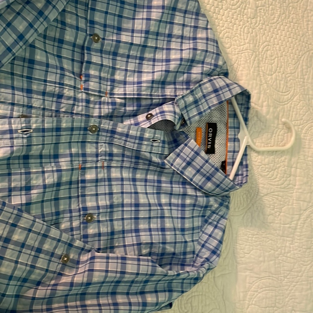 Blue plaid light-weight Orvis shirt